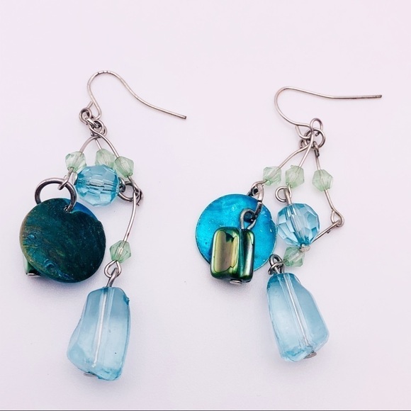 Blue Dangle Beaded Cluster Earrings - Picture 1 of 8